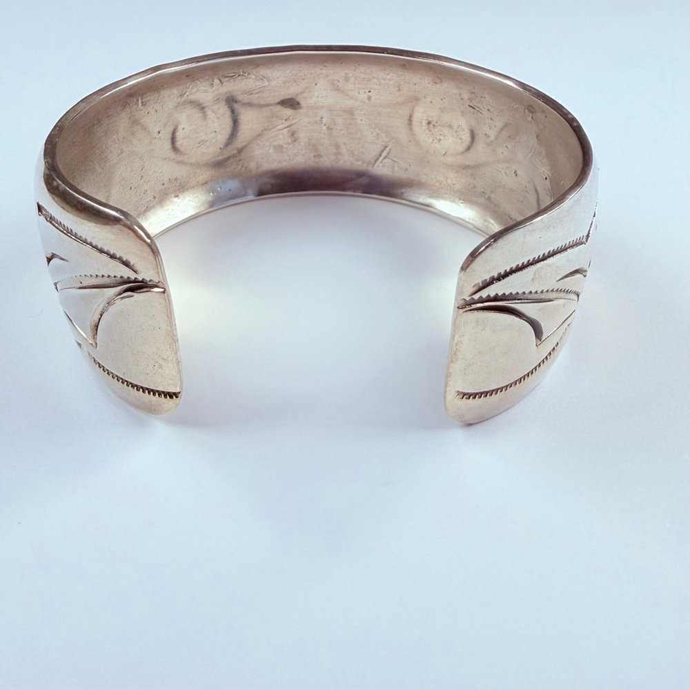 Native American Navajo Turquoise & Coral Sterling Silver BIG VTG Cuff Bracelet - Picture 3 of 11
